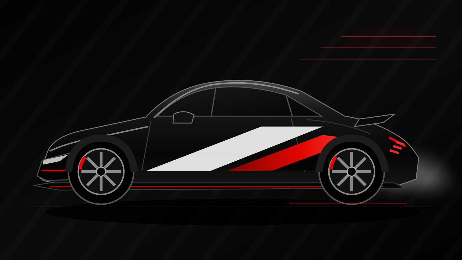 Original vector-style Ford Mustang school drift car artwork in black, white and racing red
